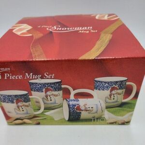 Vintage Thomson Pottery Snowman Coffee Mugs Set 4 Winter